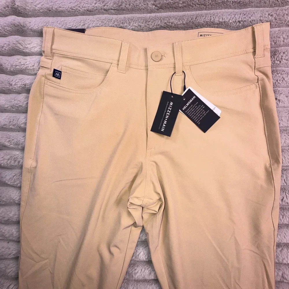 Mizzen+Main Helmsman Pants Mens 30x32 Chino Khaki Stretch Slim Fit Tapered‎ Leg